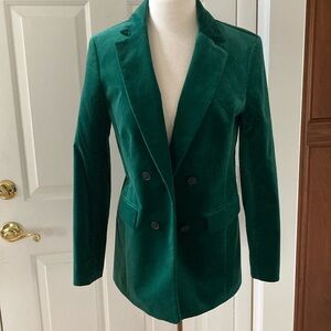 NWT Talbots Green No-Close Double-Breasted Velveteen Blazer